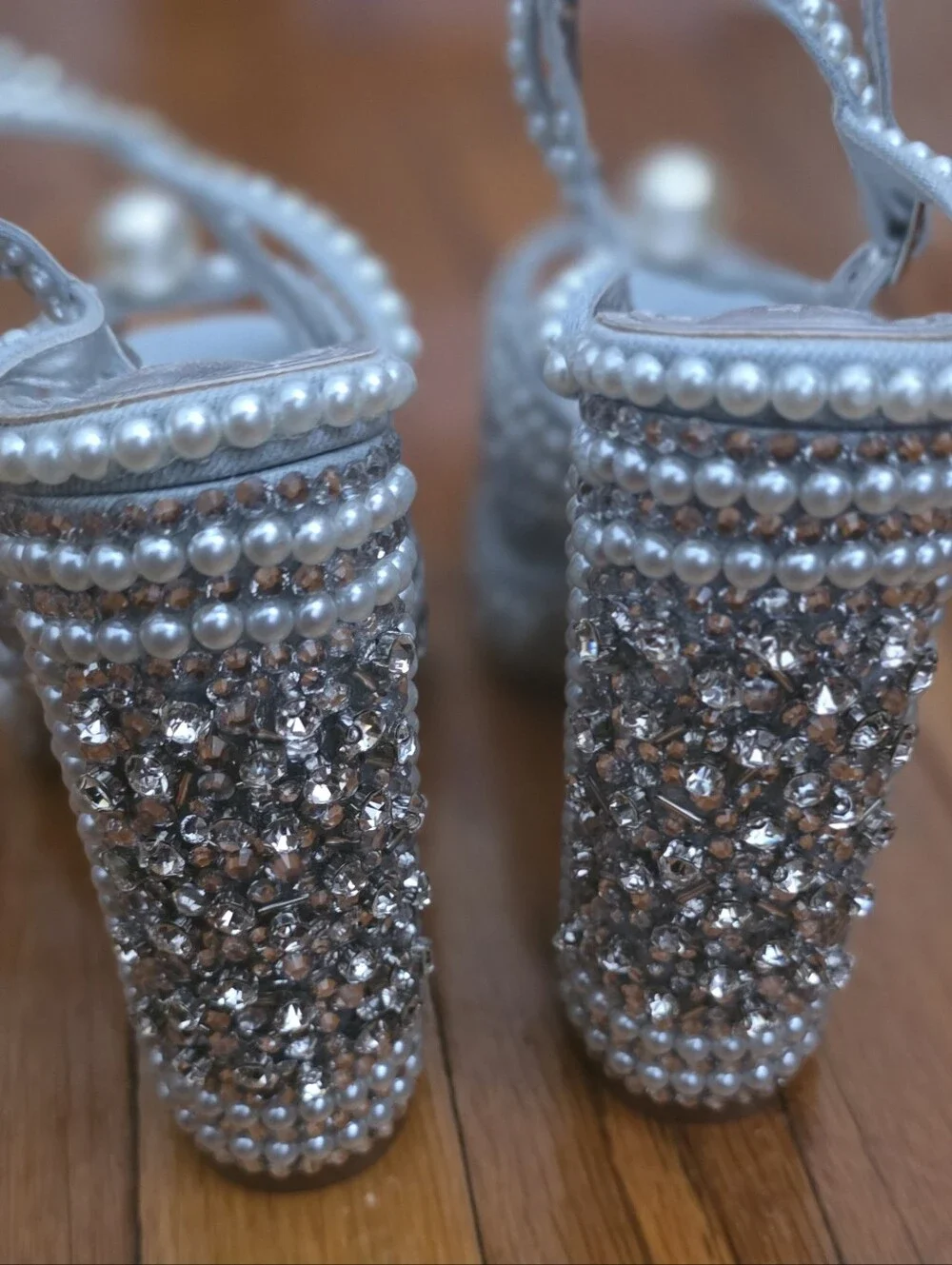 Pearl & Crystal Embellished Powder Blue Platform Heels